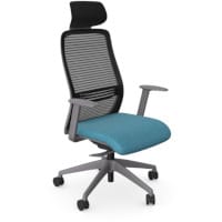 NV Ergonomic Posture Office Chair - Contoured Breathable Mesh Back - Headrest - Adjustable Lumbar Support - Grey Frame - Light Blue Seat