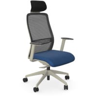 NV Ergonomic Posture Office Chair - Contoured Breathable Mesh Back - Headrest - Adjustable Lumbar Support - White Frame - Navy Blue Seat