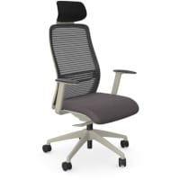 NV Ergonomic Posture Office Chair - Contoured Breathable Mesh Back - Headrest - Adjustable Lumbar Support - White Frame - Grey Seat