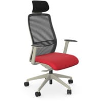 NV Ergonomic Posture Office Chair - Contoured Breathable Mesh Back - Headrest - Adjustable Lumbar Support - White Frame - Red Seat