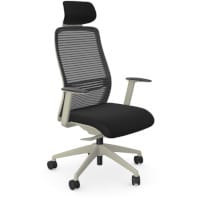 NV Ergonomic Posture Office Chair - Contoured Breathable Mesh Back - Headrest - Adjustable Lumbar Support - White Frame - Black Seat