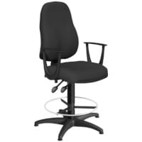 OA Series High Back Draughtsman Chair Black Fabric with Fixed Arms Arms 535-665mm High Base with Chrome Footring & Glides