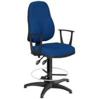 OA Series High Back Draughtsman Chair Blue Fabric with Fixed Arms Arms 535-665mm High Base with Chrome Footring & Glides