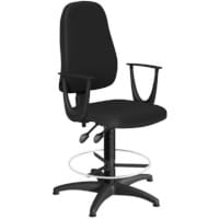 OA Series High Back Draughtsman Chair Black Vinyl with Fixed Arms Arms 535-665mm High Base with Chrome Footring & Glides