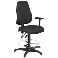 OA Series High Back Draughtsman Chair Black Fabric with Height Adjustable Arms 535-665mm High Base with Chrome Footring & Glides