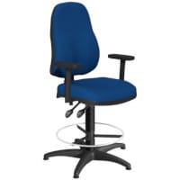 OA Series High Back Draughtsman Chair Blue Fabric with Height Adjustable Arms 535-665mm High Base with Chrome Footring & Glides