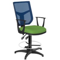 OA Series Draughtsman Chair with Adjustable Blue Mesh Back Fixed Arms & Bespoke Camira Blazer Wool Seat 535-665mm High Base with Chrome Footring & Glides