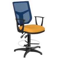 OA Series Draughtsman Chair with Adjustable Blue Mesh Back Fixed Arms & Bespoke Camira Xtreme Fabric Seat 535-665mm High Base with Chrome Footring & Glides