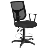 OA Series Draughtsman Chair with Adjustable Black Mesh Back Fixed Arms & Black Evert Fabric Seat 535-665mm High Base with Chrome Footring & Glides