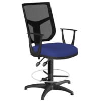 OA Series Draughtsman Chair with Adjustable Black Mesh Back Fixed Arms & Blue Evert Fabric Seat 535-665mm High Base with Chrome Footring & Glides