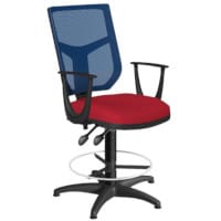 OA Series Draughtsman Chair with Adjustable Blue Mesh Back Fixed Arms & Bespoke Evert Fabric Seat 535-665mm High Base with Chrome Footring & Glides