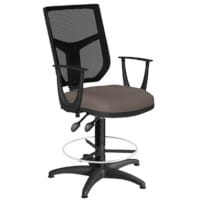 OA Series Draughtsman Chair with Adjustable Grey Mesh Back Fixed Arms & Bespoke Lotus PU Seat 535-665mm High Base with Chrome Footring & Glides
