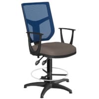 OA Series Draughtsman Chair with Adjustable Blue Mesh Back Fixed Arms & Bespoke Lotus PU Seat 535-665mm High Base with Chrome Footring & Glides