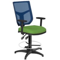OA Series Draughtsman Chair with Adjustable Blue Mesh Back Adjustable Arms & Bespoke Camira Blazer Wool Seat 535-665mm High Base with Chrome Footring & Glides