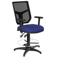 OA Series Draughtsman Chair with Adjustable Black Mesh Back Adjustable Arms & Blue Evert Fabric Seat 535-665mm High Base with Chrome Footring & Glides