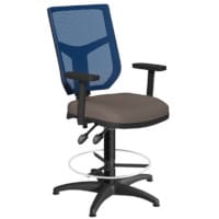 OA Series Draughtsman Chair with Adjustable Blue Mesh Back Adjustable Arms & Bespoke Lotus PU Seat 535-665mm High Base with Chrome Footring & Glides