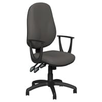 O.B Series Office Chair Leather Look Seat Black Base & Fixed Arms Grey
