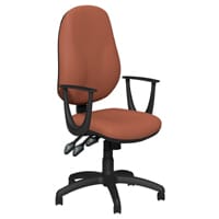 O.B Series Office Chair Leather Look Seat Black Base & Fixed Arms Rustic Brown