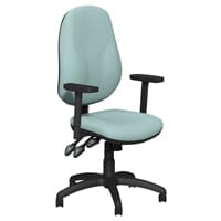O.B Series Office Chair Leather Look Seat Black Base & Adjustable Arms Light Blue