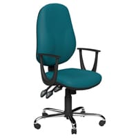 O.B Series Office Chair Leather Look Seat Chrome Base & Fixed Arms Peacock Blue