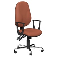 O.B Series Office Chair Leather Look Seat Chrome Base & Fixed Arms Rustic Brown