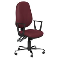 O.B Series Office Chair Leather Look Seat Chrome Base & Fixed Arms Maroon