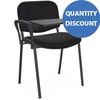 O.I Series Stacking Chair With Right Arm Writing Tablet Black Fabric Black Legs