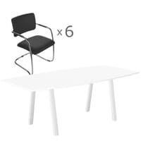 6 Person Boardroom Bundle - 2000mm White Switch One Piece Curved Meeting Table & 6 OQ Series Mid Backrest Stacking Chairs