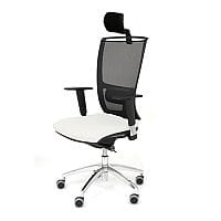 Ergonomic Mesh Task Operator Office Chair With Headrest Lumbar Support & Adjustable Arms White Eco-Leather Seat OZ Series