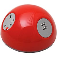 Pluto Domed On-surface Power Module with 1 x UK Socket, 1 x TUF (A&C connectors) USB Charger - Yellow