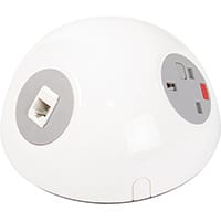 Pluto Domed On-surface Power Module with 1 x UK Socket, 1 x TUF (A&C connectors) USB Charger, 2 x RJ45 Sockets - Light Green