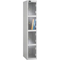 Probe Clear View Locker Four Door Cam Lock ACTIVECOAT W305xD380xH1780mm Silver Body Clear Door 7 Year Warranty