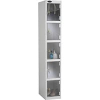 Probe Clear View Locker Five Door Cam Lock ACTIVECOAT W305xD380xH1780mm Silver Body Clear Door 7 Year Warranty