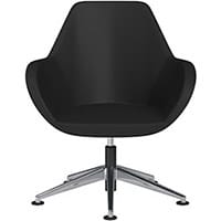 Fan Swivel Armchair with Economic Mechanism 5 Star Base Black Softline Leather Look Seat & Polished Aluminium Base with Universal Teflon Glides - Perfect Seating Solution for Breakout, Reception Areas & Boardroom