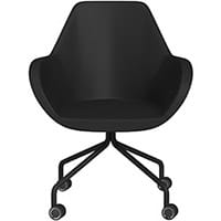 Fan 4 Legged Armchair Black Softline Leather Look Seat & Black Base with Decorative Castors - Perfect Seating Solution for Breakout, Reception Areas & Boardroom