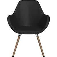 Fan Armchair with Wooden Legs Black Softline Leather Look Seat & Brown H12 Lacquer Base with Universal Teflon Glides - Perfect Seating Solution for Breakout, Reception Areas & Boardroom