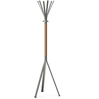 NINE Grey Coat Stand with Matching Hooks & Natural H7 Beech Wooden Column