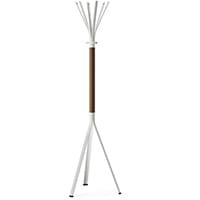 NINE White Coat Stand with Matching Hooks & Brown H12 Wooden Column