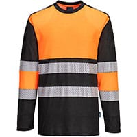 Portwest PW312 PW3 Hi-Vis Cotton Comfort Class 1 T-Shirt L/S Orange/Black Size 4XL Regular Fit