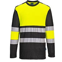 Portwest PW312 PW3 Hi-Vis Cotton Comfort Class 1 T-Shirt L/S Yellow/Black Size 4XL Regular Fit