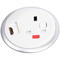 Pixel In-surface Power Module 1 x UK Socket, 1 x TUF (A&C connectors) USB Charger - White