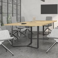 Plana Meeting Table Two Piece Whitened Oak Rectangular Top And Chrome Designer Base With Grommets And Boxes For Power Sockets