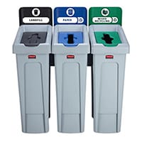 Rubbermaid Slim Jim Recycling Station Bundle 3 Stream Landfill (Black) & Paper (Blue) & Mixed Recycling (Green)