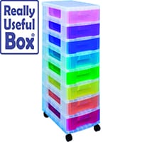 Really Useful Mobile Storage Tower 8x7L Drawers Multi-Coloured Ideal For Use In Homes, Offices, Schools & More. Supplied With Removable Castors For Ease Of Use.