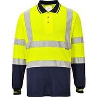 Portwest S279 Hi-Vis Contrast Polo Shirt L/S Yellow/Navy Size XS Regular Fit