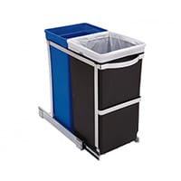 35L Dual Compartment Under-Counter Pull-Out Recycling Bin – Polished Steel Frame with 20L & 15L Plastic Buckets - CW1016