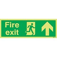 Safety Sign Niteglo Glow In The Dark Fire Exit Running Man Arrow Up 150x450mm PVC