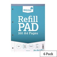 Silvine Refill Pad A4 Punched 4-Hole Head Bound 80 Leaf Ruled Narrow Feint and Margin Pack of 6 A4RPNM
