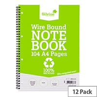 Silvine A4 Wirebound Notebook Recycled 104 Pages Pack 12