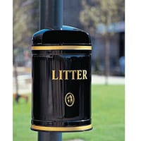 Bin Litter Dome Top Wall Mount Gold Lettering Black